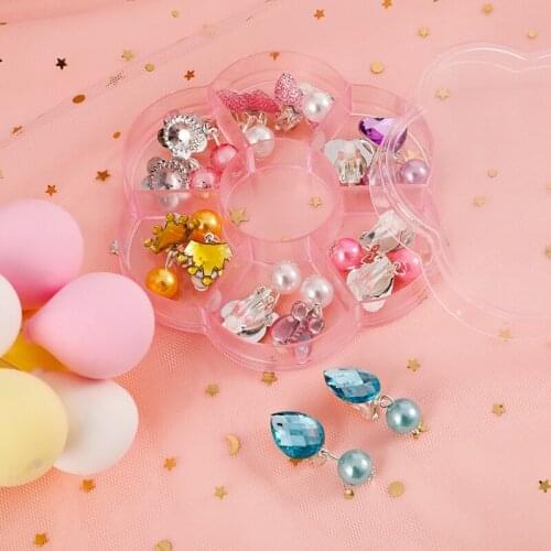 7Pairs/Set Heart Shape Rhinestone Clip Earrings For Children Kids