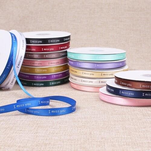 10mm (45 meters) printed " I MISS YOU " polyester satin ribbon DIY satin ribbon Baking and cake box accessories packaging ribbon