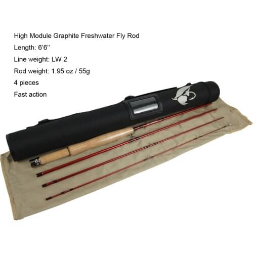 Aventik 6'6'' LW2, 4 Pieces High Modulus Graphite Freshwater Fly Rods Ultra Light 1.94 OZ 55g Fast Action