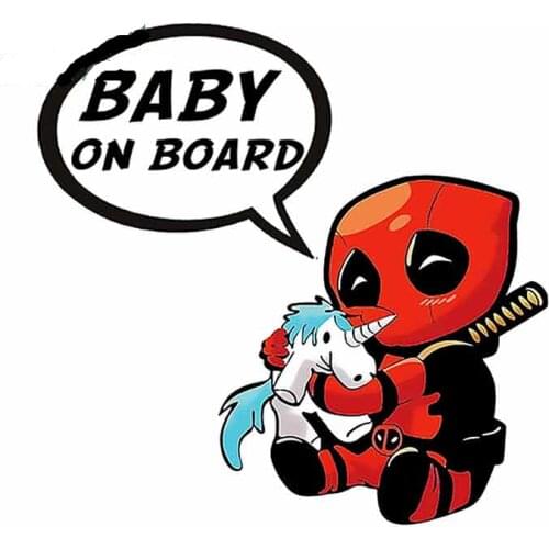 Baby on Board DeadPool Car Stickers and Decal Occlusion Scratch 3D Waterproof Scratch-Proof Bodywork Auto Decoration KK13*13cm