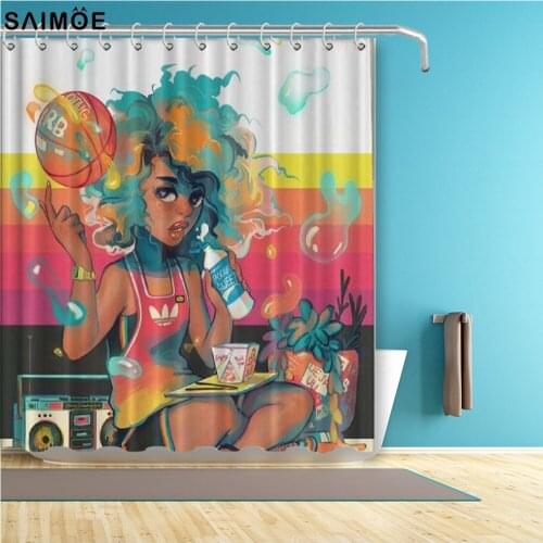 Black Basketball Girl Waterproof Polyester Shower Curtain