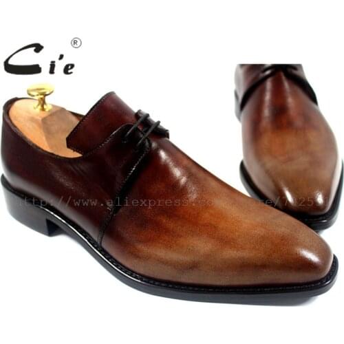 Cie Free Shipping Handmade Genuine Calf Leather Mens Dress/Classic Derby Color Brown Patina Square Toe Italian shape Shoe NoD43