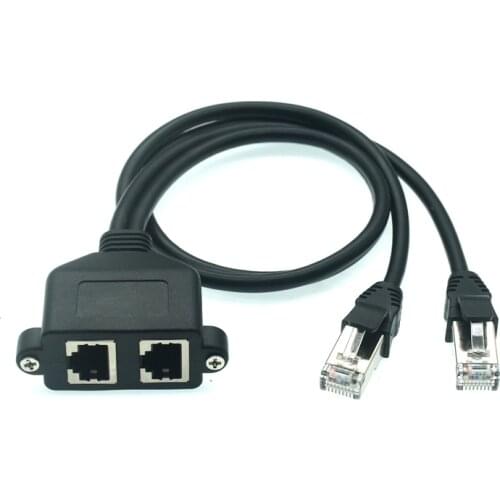 Double RJ45 Extension Cable RJ45 Male to Female Screw Panel Mount Ethernet LAN Network Extension cate5/6 Cables 50cm