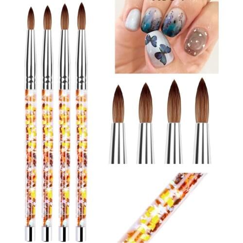 1PC Acrylic Nail Brush Pure Nylon Hair Round Oval Nail Art Painting Brush Special Liquid Glitter Handle UV Gel Nail Polish Brush