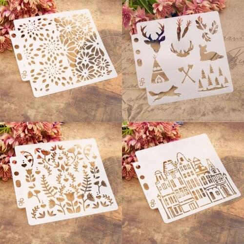4pc Flower Leaves Stencils Supplies Painting Template DIY Scrapbooking Diary Coloring Embossing Stamp Album Decoration Reusable