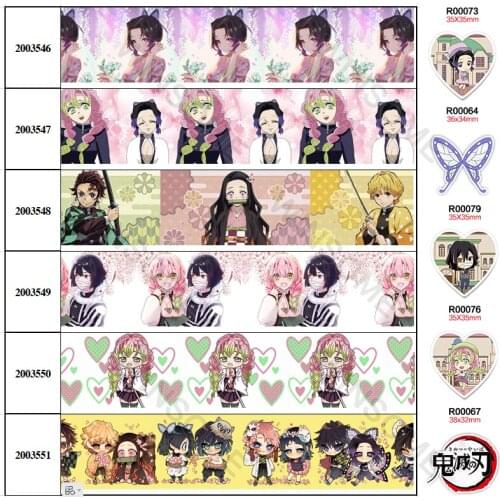 Japanese style cartoon character printed grosgrain ribbon 10yards ,planar resins 30 pcs