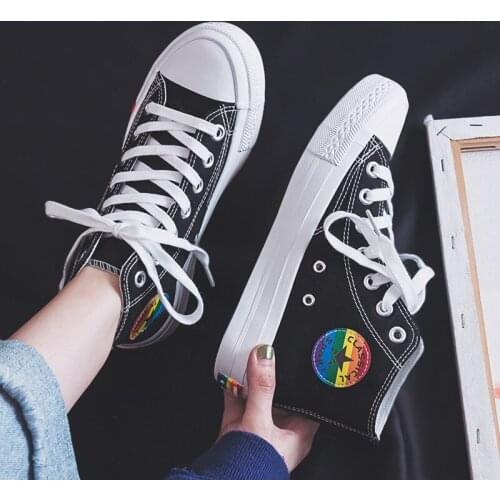 Womens Fashion 2021 Vulcanized Shoes Woman Sneakers New Rainbow Retro Canvas Shoes Flat Fashion Comfortable High Shoes Women