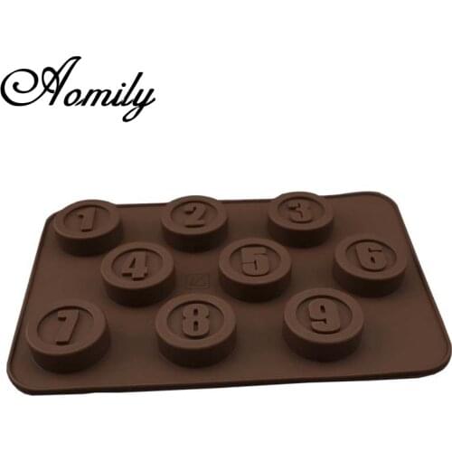 Aomily Number 1-9 Round Shaped Silicone Chocolate Fondant Soap Candy Kitchen Mould Silicone Chocolate Cookies Cake DIY Molds