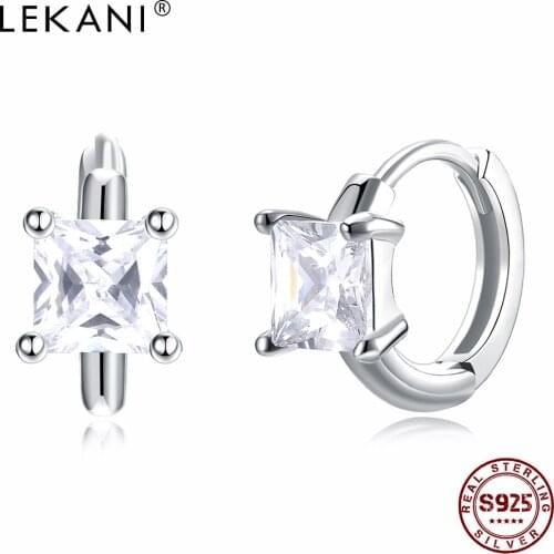 LEKANI Sterling Silver 925 Jewelry Finger Rings For Women Geometry Square Cubic Zirconia Wedding Engagement Ring Hot Sale