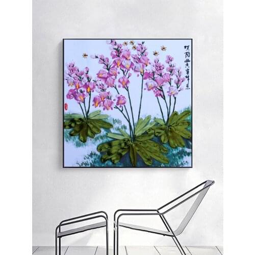 Ribbon Embroidery,DIY Flower Painting 50*50cm ,Orchid,Color Print,Handmade,Needlework,Cross Stitch Kit, Ribbon Craft,Home Decor