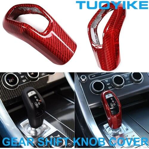 LHD RHD Car Styling Real Carbon Fiber Gear Shift Knob Cover Trim Sticker For Land Rover Range Rover Sport Evoque Discovery 14-17