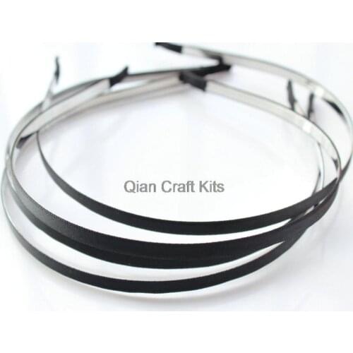 60pcs 6mm Metal Headband with Bent End - Cover up with Satin Ribbon black