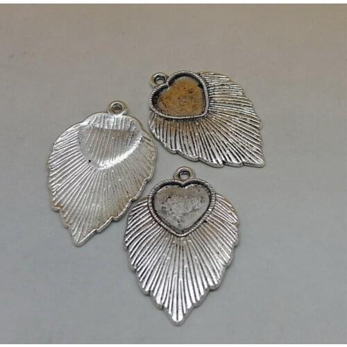 Nevstop 100Pcs/lot Antique Silver Leaves Charms 31x20mm Metal Charms Lots DIY Jewelry Making