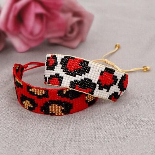 MGB Rice Beads Hand Jewelry Retro Ethnic Style Handmade Woven Leopard Print Wide Bracelet Women Bracelets Woman Fashion