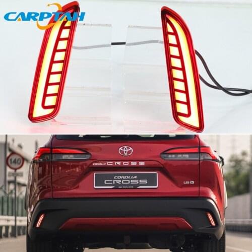 For Toyota Corolla Cross 2020 2021 Multi-function Car LED Rear Fog Lamp Bumper Brake Light Dynamic Turn Signal Reflector