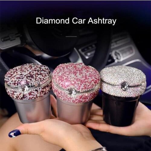 Blingbling multifunctional LED light with lid, creative l purpose car interior decoration diamond ladies car ashtry accessories