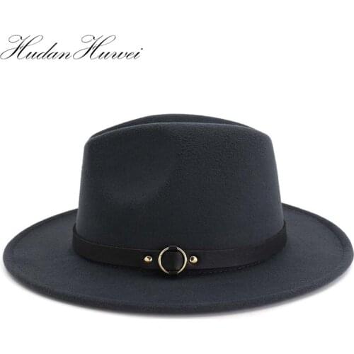 Fashion Men Womens Fascinator Felt Hat Wide Brim Jazz Fedora Hats with Leather Band Black Panama Trilby Hat Fedora Cap