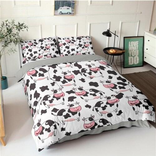 Cartoon 3D Printed Duvet Cover Pillowcase Girl Bedroom Home Textiles Cows Pattern Single Double Queen King Animal Quilt Cover
