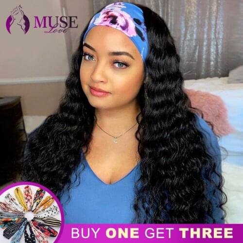 MUSE LOVE 28inch Loose Wave Headband Wig Human Hair Wigs Deep Wave Wigs With HeadBand Glueless Loose Deep Wave Human Hair Wig