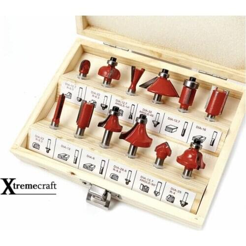 DIY 12pcs 1/4" Router Bits Set Professional Shank Tungsten Carbide Router Bit Cutter Set With Wooden Case For Woodworking Tools