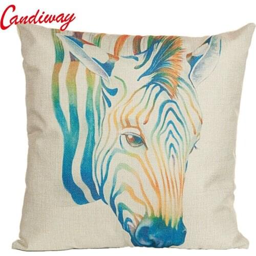 CANDIWAY Cushion Pillow Case blue zebra head Throw Pillow Cover Self-portrait Bedroom Home Decorative