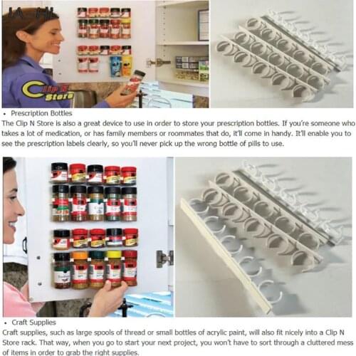 New Kitchen Storage Rack Wall Mount Ingredient Spice Bottle Rack Plastic Clip Rack Cabinet Door Hooks Jar Spice Holder Tools