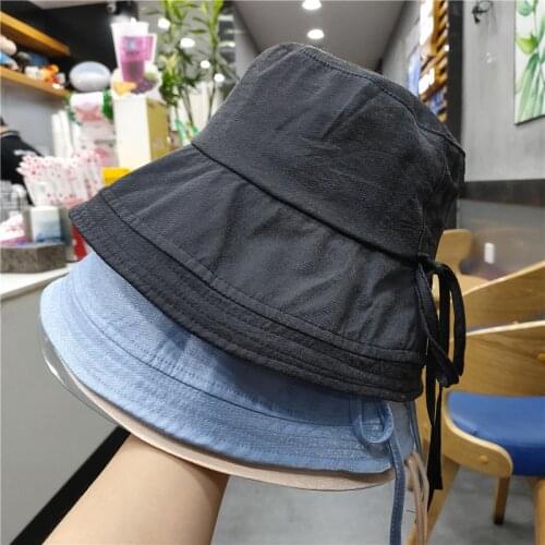New Fresh Girl Fisherman Hat Female Summer And Autumn Sunshade Sunblock Sunblock Hat Day Anti-ultraviolet Sun Hat Tie Bow