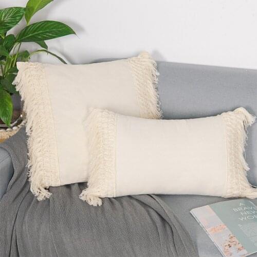 Solid Color Pillow Cover Cotton Tassel Cushion Covers Pillowcase Home Decor for Living Room Office Bedroom 45x45cm/30x50cm