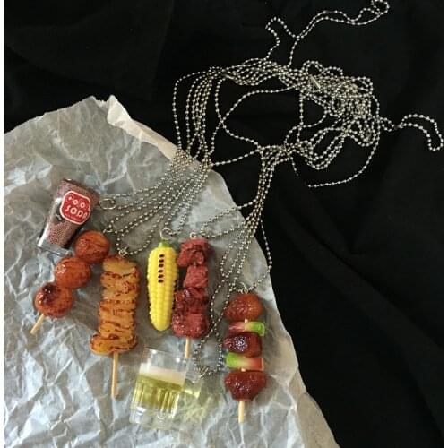 Summer New Food Play Creative Fried Chicken Necklaces for Girls Stainless Steel Women Beer Barbecue Corn Roast Cool Jewelry Gift