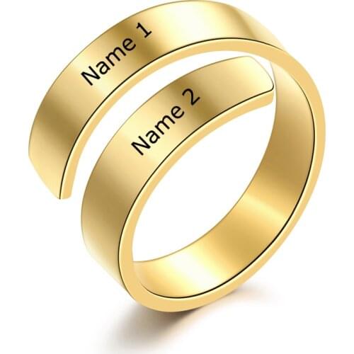 Custom Name Ring Women Men Personalized Wrap Couple Ring Stainless Steel Engraved Letter Rings for Lover Anniversary Jewelry