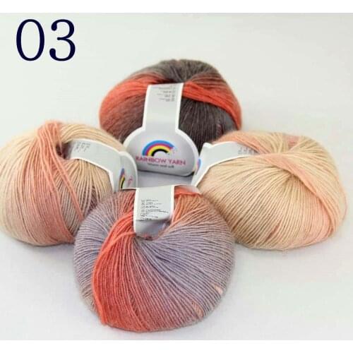 Sale Soft 4X50gr balls Cashmere Wool Colorful Rainbow Wrap Shawl DIY Hand Knit Yarn 524-03 Orange Gray Beige Brown
