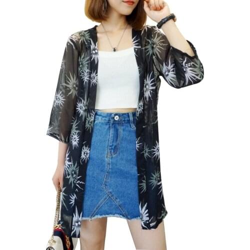 ROPALIA Blusas Summer Women Kimono Cardigan Casual Loose Chiffon Blouses Shirts Bohemian Floral Printed Long Outerwear Plus Size