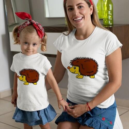 Christmas Kawaii Women T Shirt Cute Hedgehog Prinend Cartoon T Shirt Vogue Family Matching 2021 New Arrivals Family Clothes