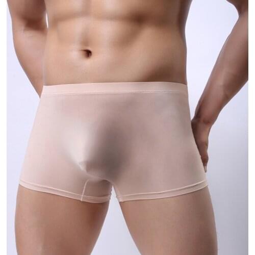 Sexy Men Underwear Ice Silk Boxers Shorts homme Thin Semi-transparent Panties Man Solid U Convex Pouch Underpants Cueca M-XXL