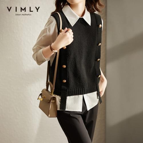 VIMLY Sweater for Women 2021 Autumn New Knitted Vest Outwear Sleeveless Tank Tops Elegant Female Clothing Pull femme F9231