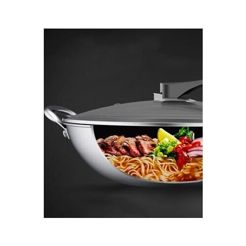 [TB02]Stainless steel non-stick wok pan with uncoated household wok smokeless induction cooker gas stove dedicated