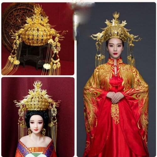 Traditional Chinese Wedding Bride Tiara for Drama or Photography or Stage Show Headwear Hanfu Cosplay Hair Tiara