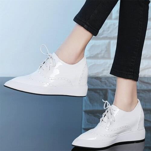 2021 Platform Loafers Women Lace Up Genuine Leather Wedges High Heel Pumps Shoe Female Pointed Toe Fashion Sneakers Casual Shoes