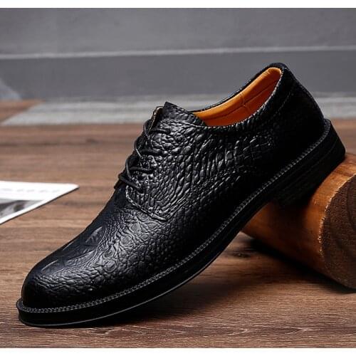 Luxury Brand Leather Casual Shoes For Men Dress Shoes Crocodile Pattern Retro Italian Design Men Business Oxfords Fashion Shoes