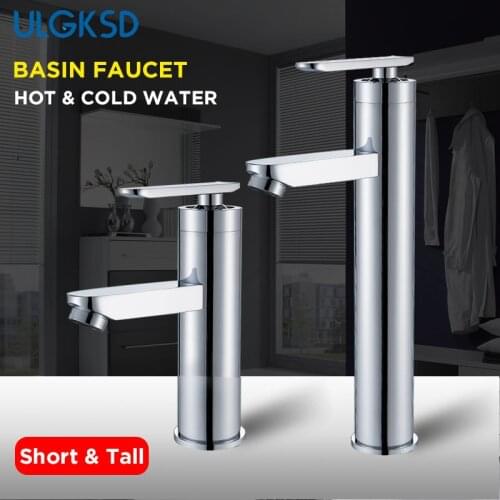 ULGKSD Bathroom Sink Basin Faucet Deck Mount Bright Chrome Washing Basin Mixer Water Taps Creative Hot Cold Water Crane Mixers