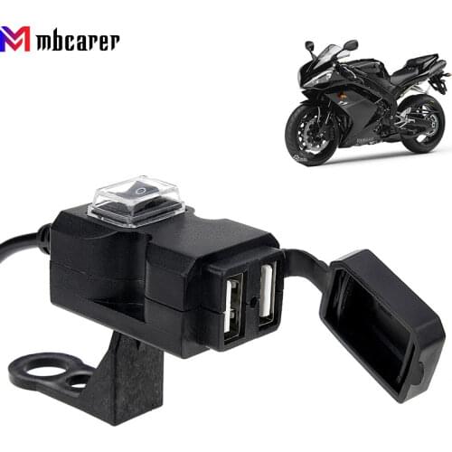 Motorcycle Handlebar USB Phone Charger Adapter 5V 2.1A Dual Ports 12V Car Cigarette Lighter Socket with Waterproof Switch