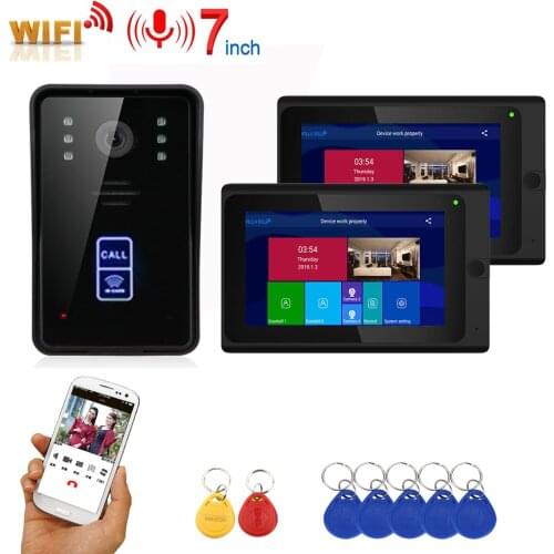 7inch 2 Monitors Wireless Wifi RFID Video Door Phone Doorbell Intercom Entry System with Wired IR-CUT 1080P Wired IR Camera