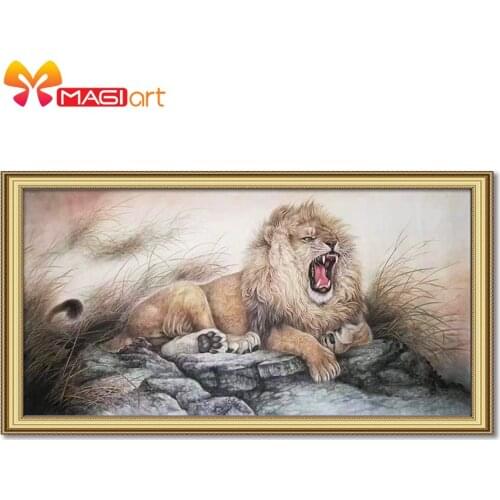 Cross stitch kits Embroidery needlework sets 11CT water soluble canvas patterns 14CT Chinese Style The Lion Roar-NCMA048