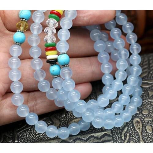 High Quality Blue Color Necklace Christmas Charms Natural Round Tiger Eye Amazonite Garnet Agates