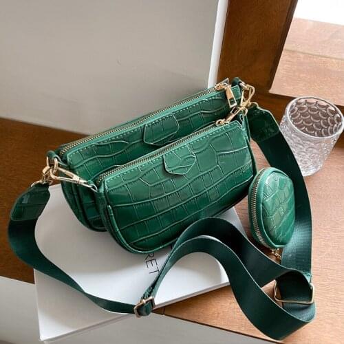 3-in-1 Crossbody Bag Women Brand Designer 3pc Set Shoulder Messenger Bag With Small Purse Wide Strap Casual Women Shoulder Bag