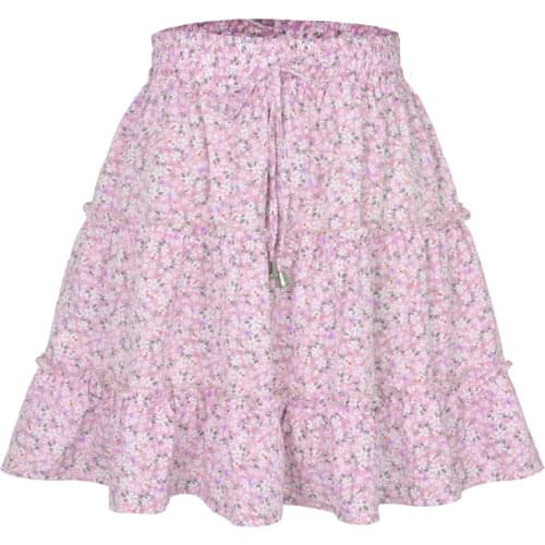 Quanss Summer Skirt 2021 New Fashion Women Floral Print Ruffles Lace-Up Holiday Beach Style Loose Casual Skirt Streetwear Jupe