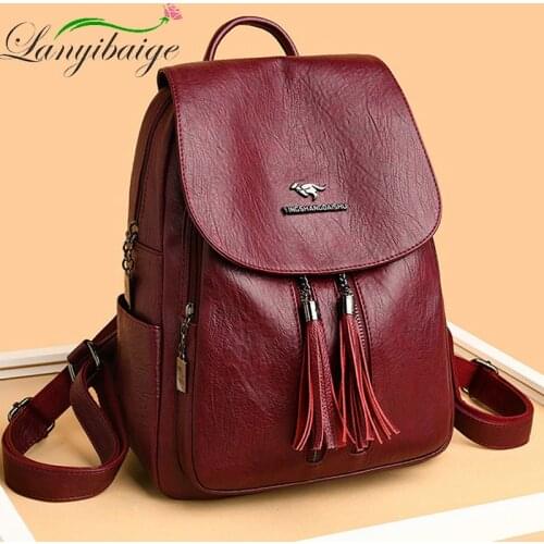 Tassel Women Leather Backpacks Female Vintage Backpack For Teenage Girls School Bag Travel Bagpack Ladies Sac A Dos Back Pack