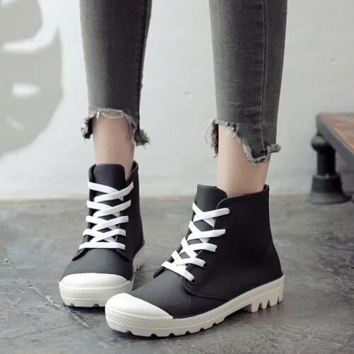 Women Rainboots Lace-up Waterproof Girls Ankle Boots PVC Anti-slip Spring Autumn Rain Shoes Woman Fashion Botas Mujer SH09231