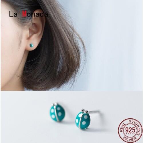 La Monada Cute Ladybug Minimalist Sterling Silver Stud Earrings Women Fine In 925 Silver Jewelry Woman Earrings Stud Silver 925