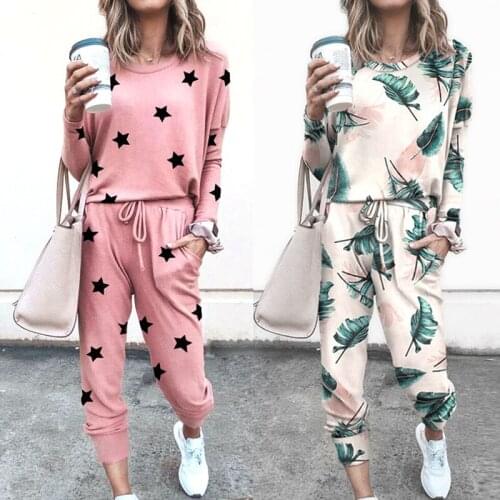 Women 2 Piece Set Lounge Wear Tracksuit Print Tie-dye Suits 2020 Spring AutumnTop And Elastic Waist Long Pants Femme Clothes 3XL